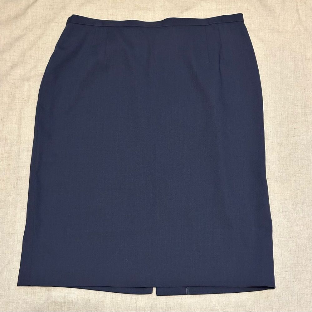 GIORGIO ARMANI blue pencil skirt Size 16 Office Preppy Lightweight Virgin Wool